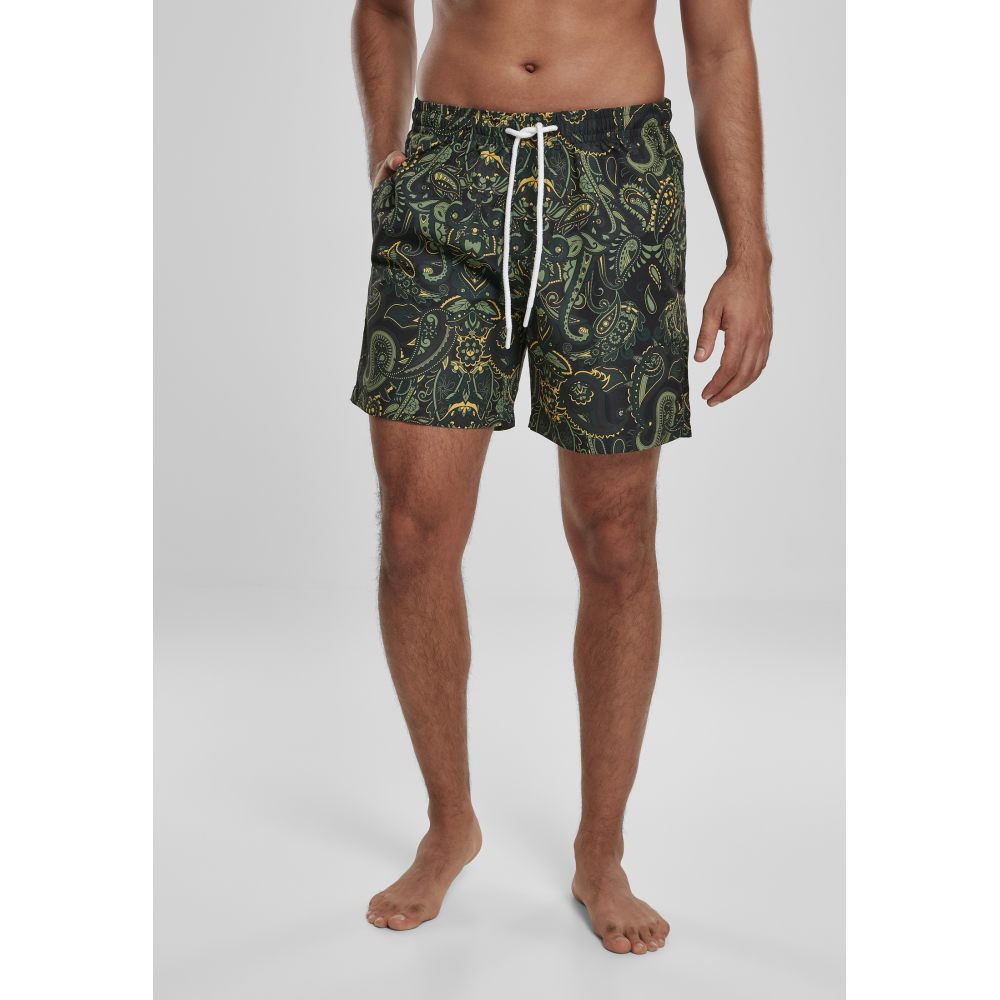 Urban Classics - Paisley Zwemshorts - Zwart/Groen